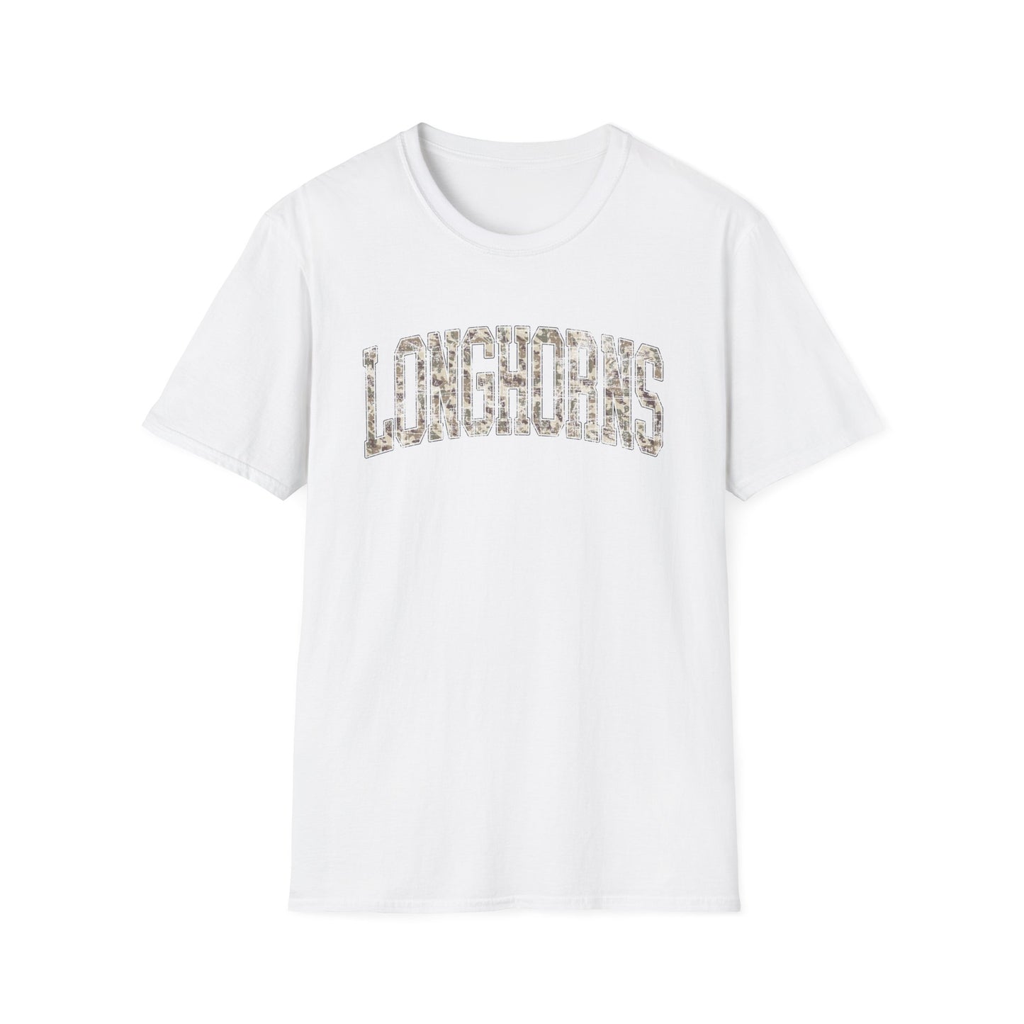 Longhorns Camo Softstyle T-Shirt | Distressed Hunting Style | Texas Game Day Apparel
