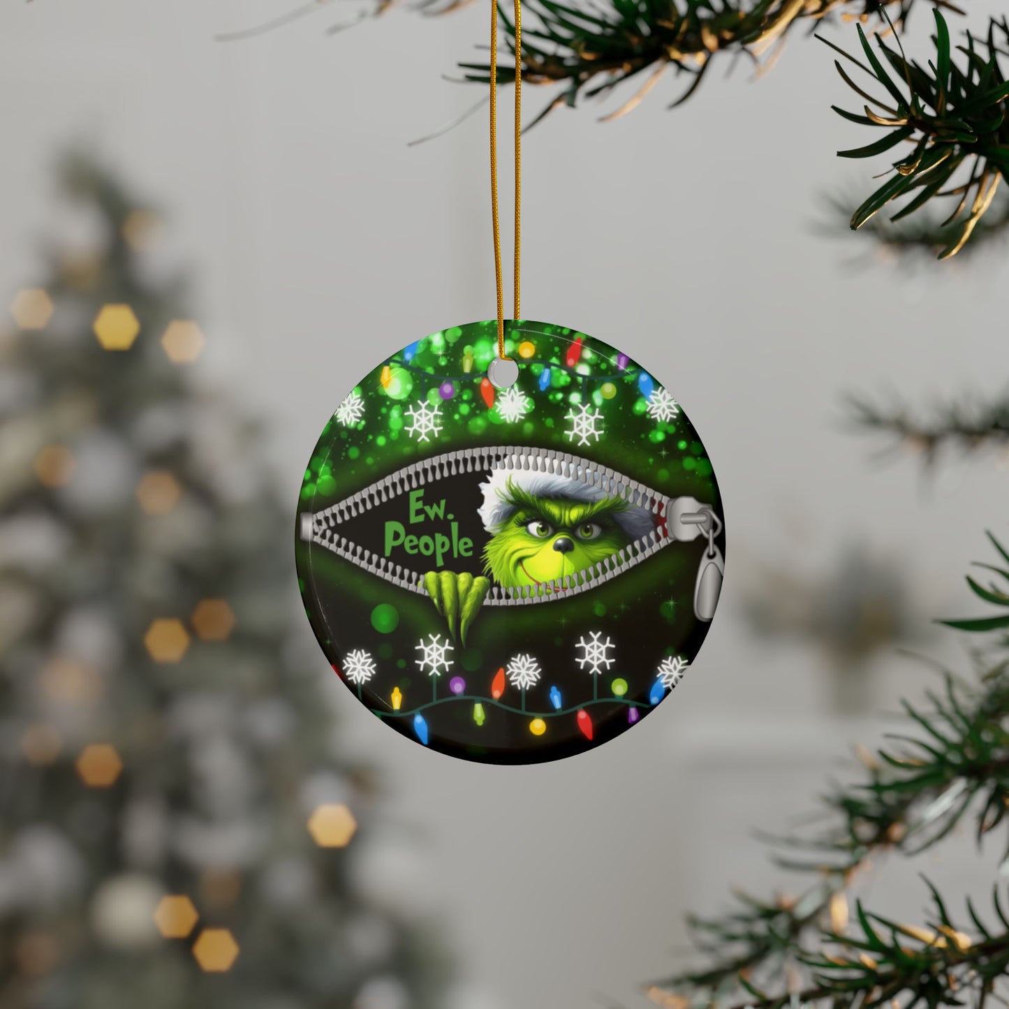 Ew People Ceramic Ornaments, Holiday Decor, Funny Christmas Gift, Two Sided Print, Grumpy Green Man Ew, People Funny Christmas Ornament