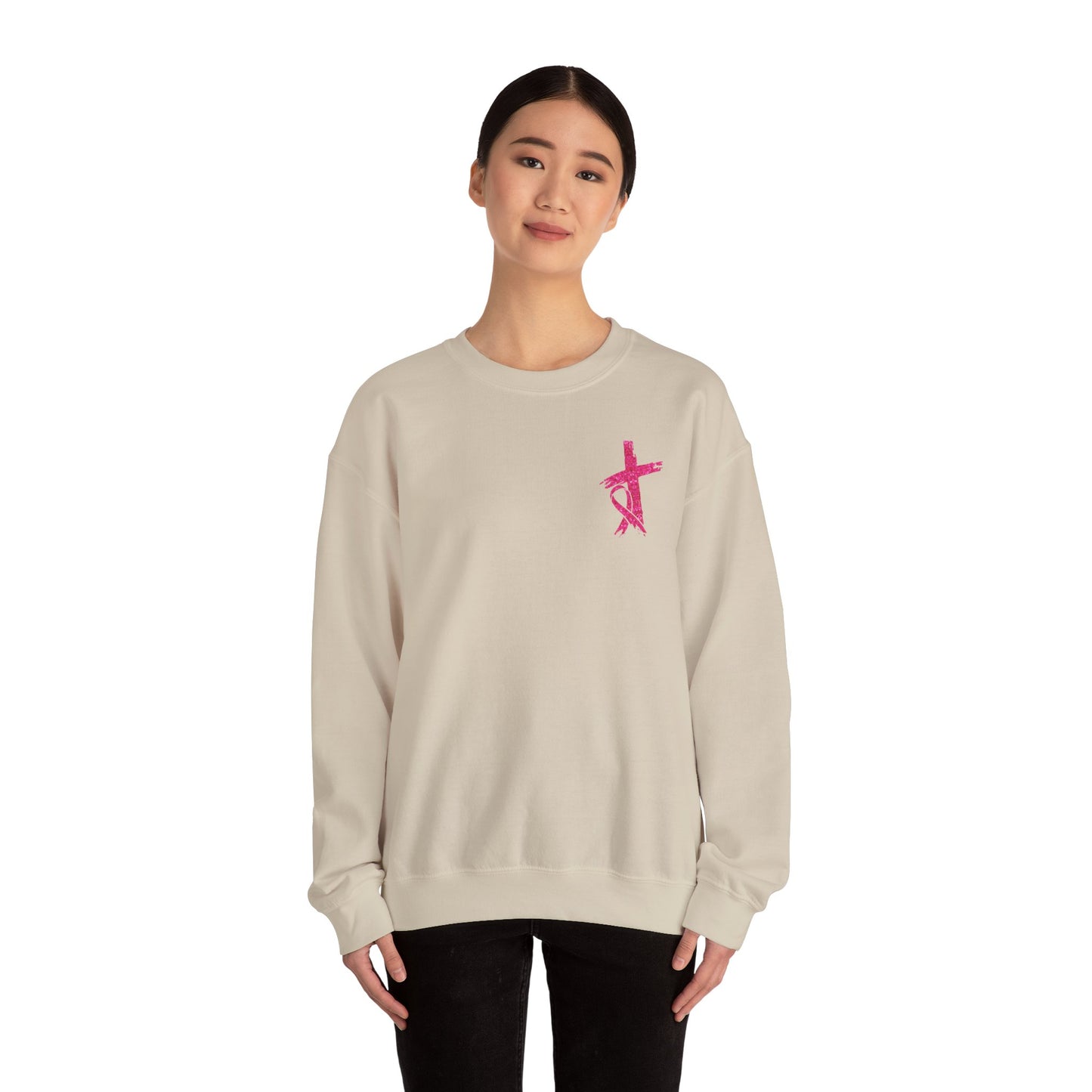 Breast Cancer Awareness, Find the Cure, Inspirational Crewneck Sweatshirt, Faith-Based Fashion, Motivational Gift, Christian Luke 1:37