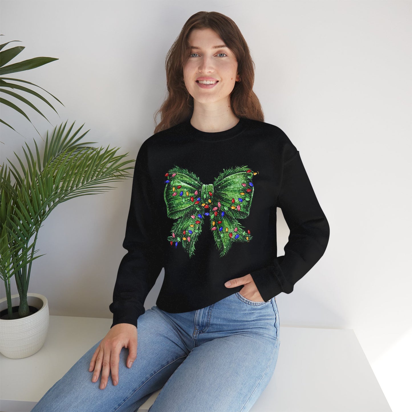 Festive Green Christmas Bow Lights Sweatshirt