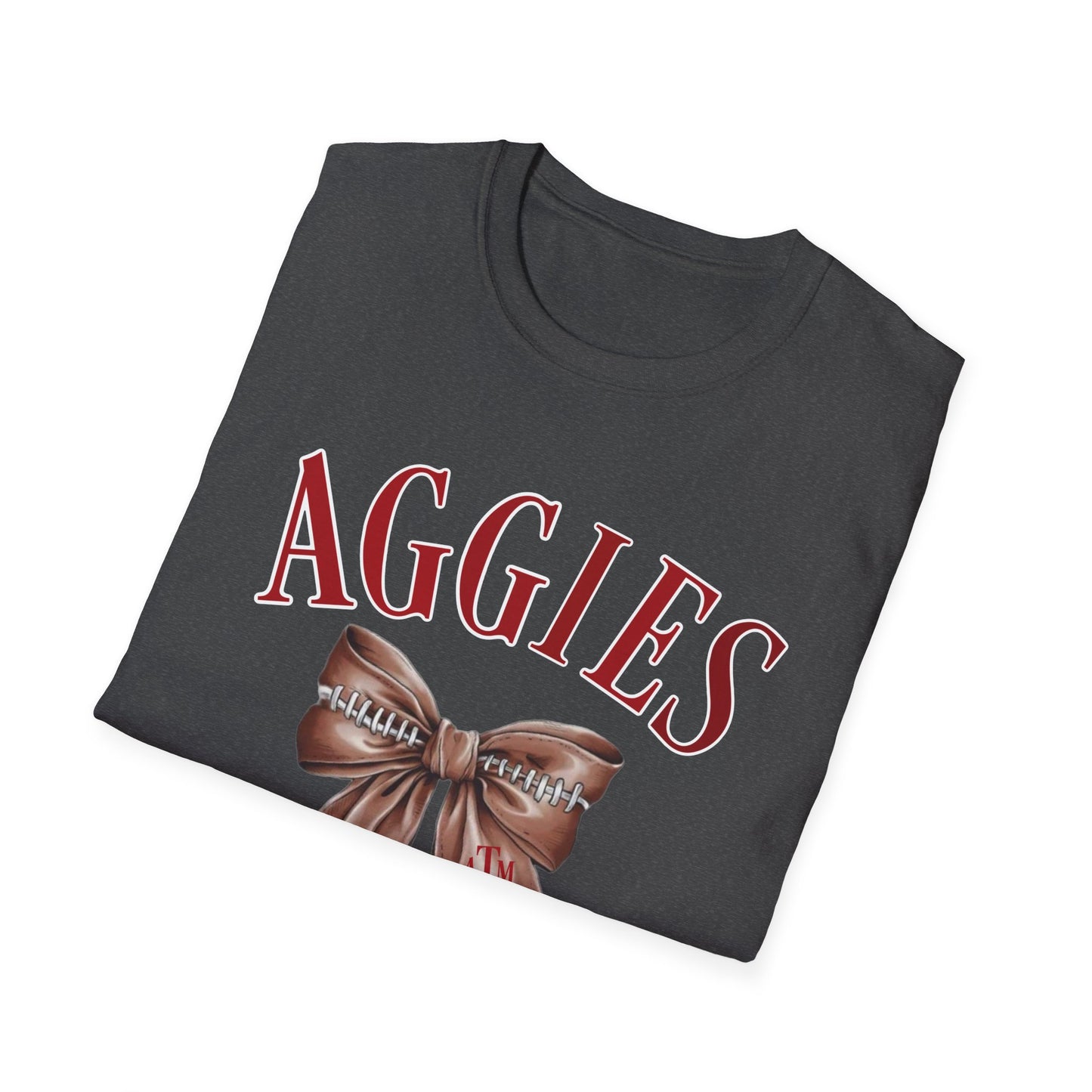 Aggies Bow Graphic Unisex Softstyle T-Shirt | Perfect for Holidays, Game Days, College Events, Gifts, Fan Gear