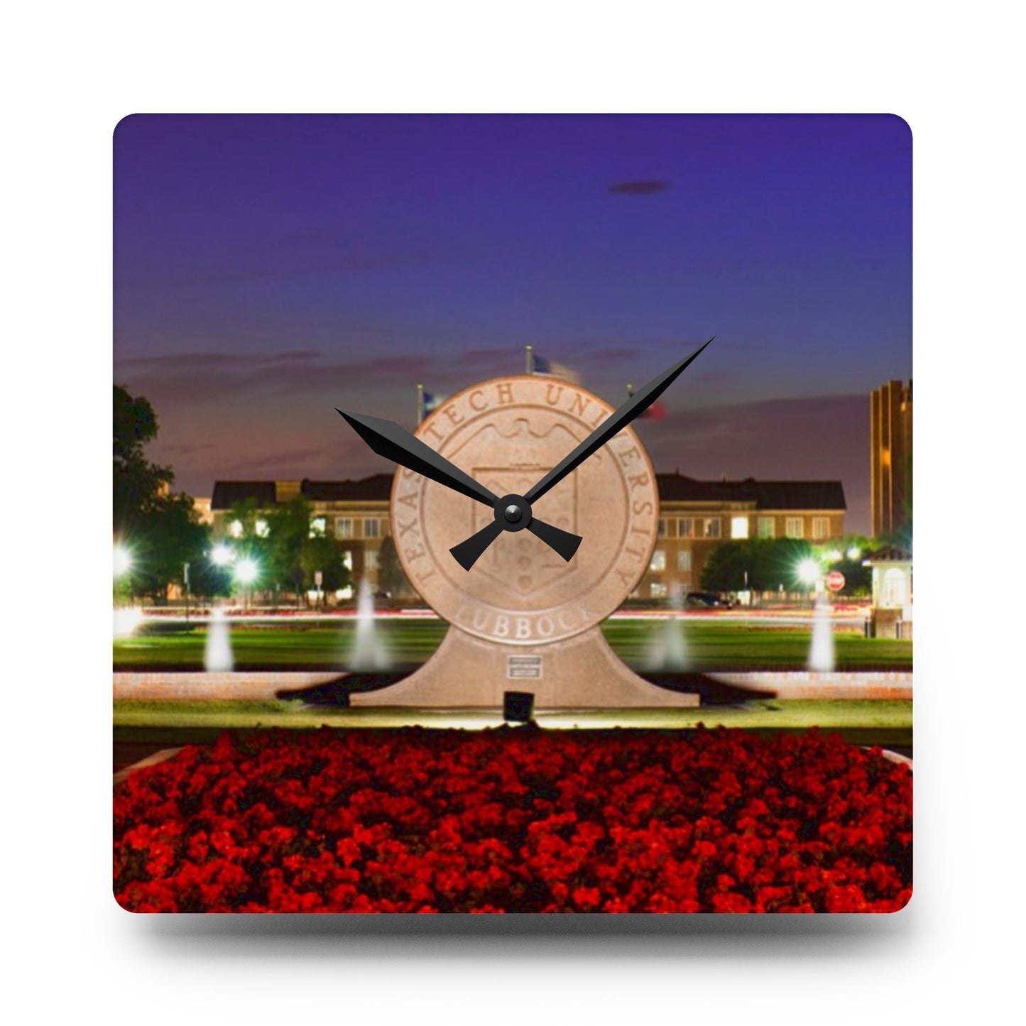 Texas Tech Inspired Floral Field Wall Clock | Acrylic Round or Square Clock | 8” or 10.75” Sizes | Red Poppy Landscape Clock | Dorm & Office Decor
