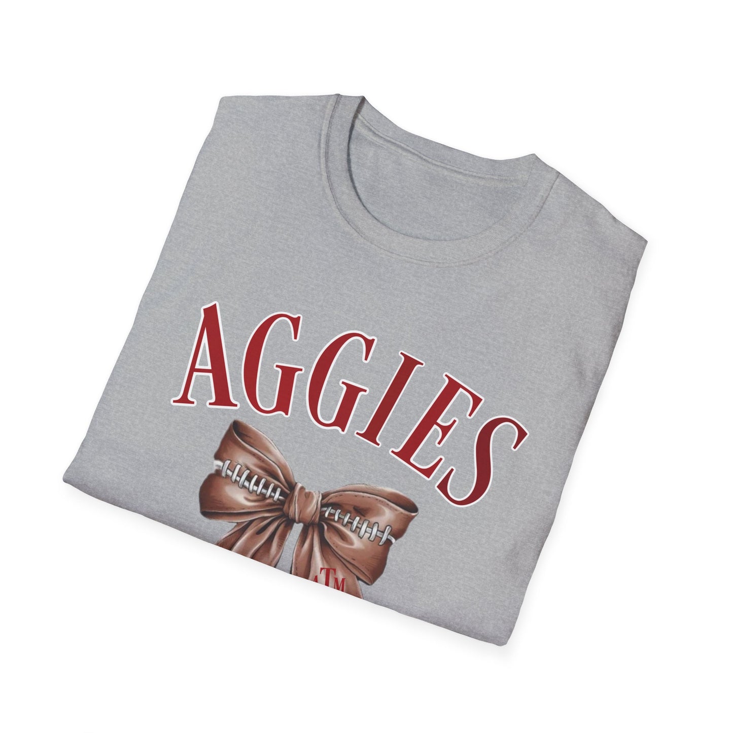 Aggies Bow Graphic Unisex Softstyle T-Shirt | Perfect for Holidays, Game Days, College Events, Gifts, Fan Gear