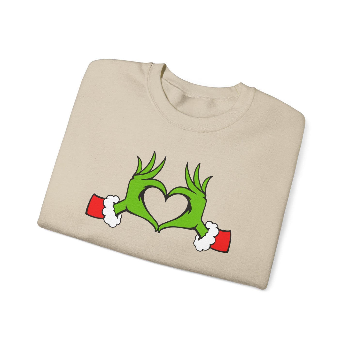 Mean One Sweatshirt, Whoville Holiday Clothing, Funny Xmas Apparel, Comfy Fleece, Whimsical Green Hands Heart Christmas Sweatshirt