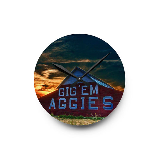 Aggie Barn Sunset Wall Clock | Acrylic Farmhouse Clock | Texas Sunset Décor | Gift for Aggie Fans, Dorm Decor