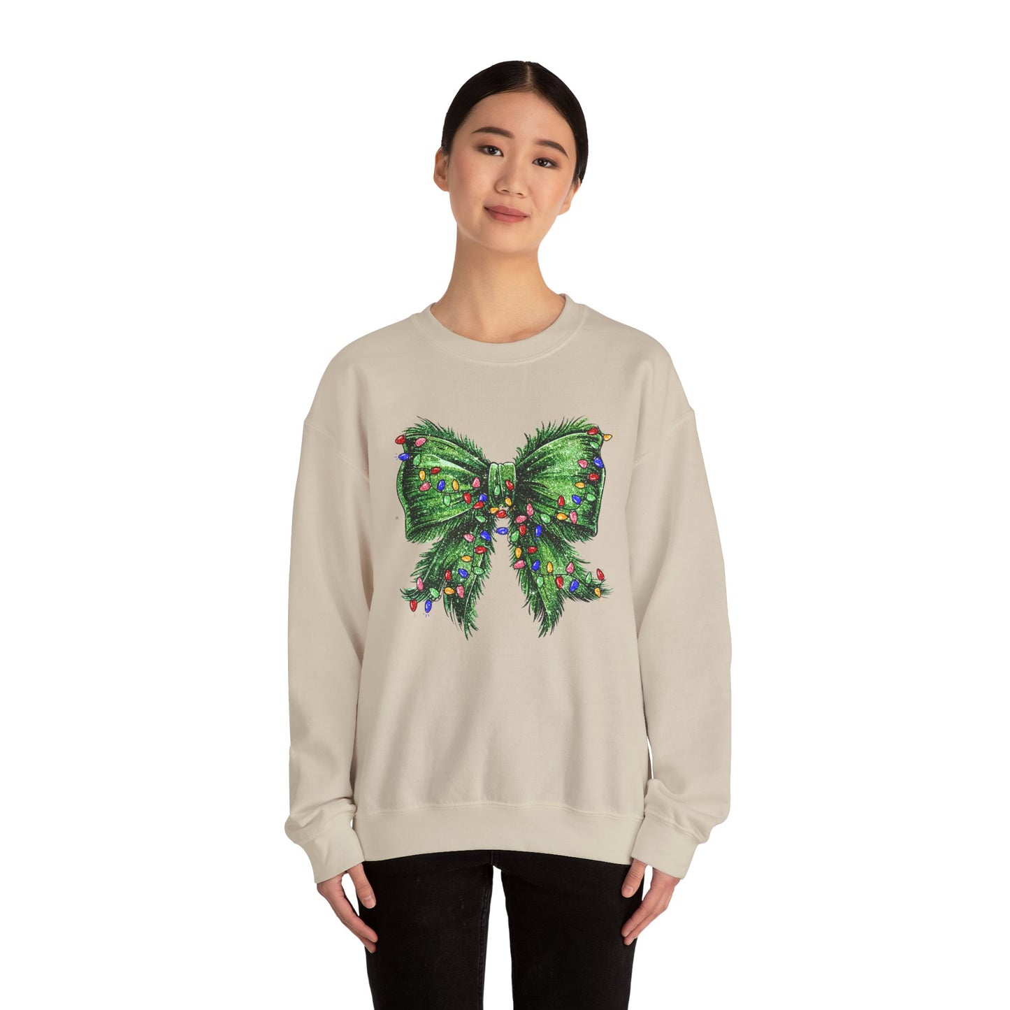 Festive Green Christmas Bow Lights Sweatshirt