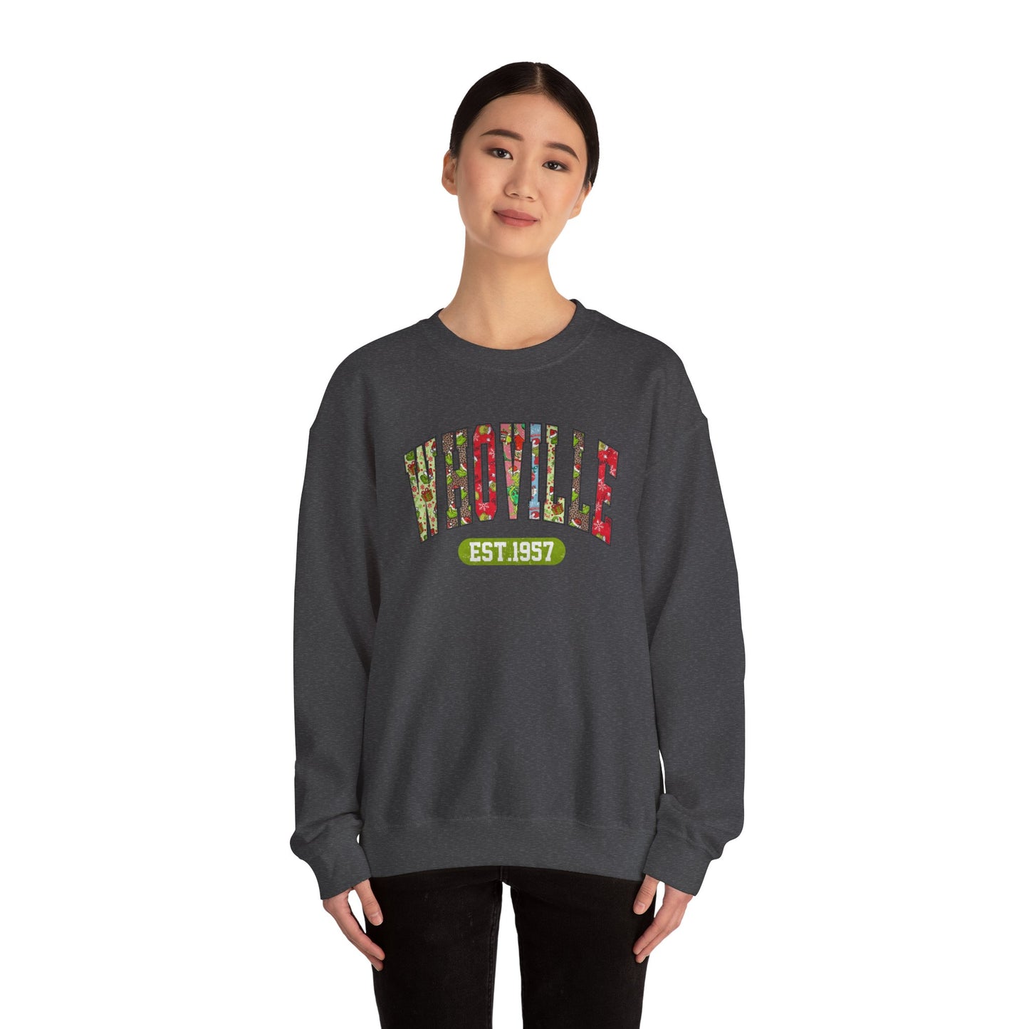 Whoville EST.1957 Holiday Crewneck Sweatshirt, Holiday Sweatshirt, Funny Winter Gear