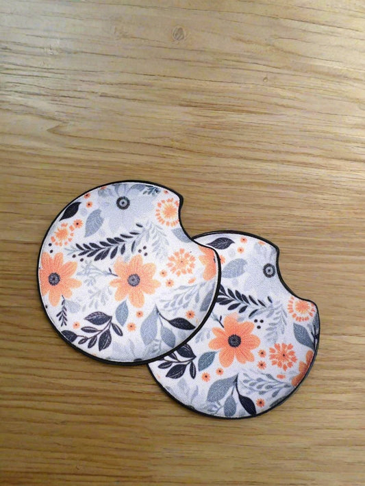 Bright Orange Floral Car Coasters