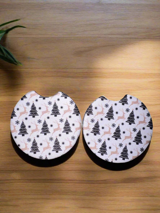 Christmas Reindeer and Trees Car Coasters