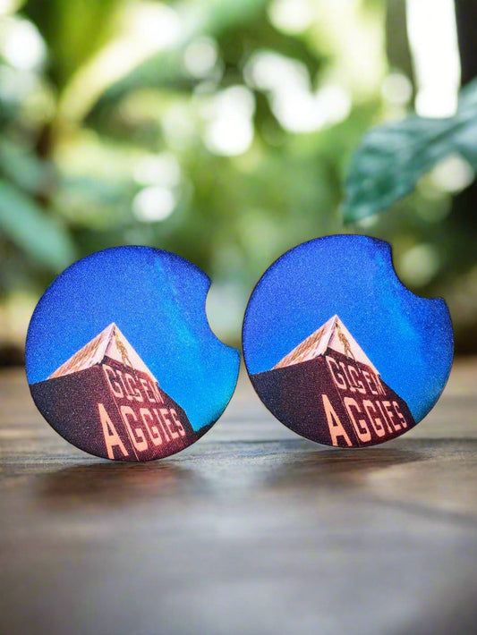 Texas A&M Car Coasters with Blue Texas Sky