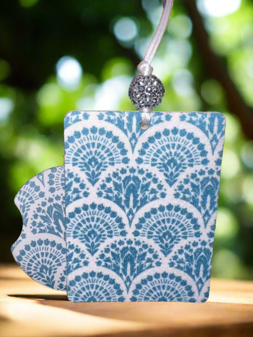 Blue Floral Fan Car Coasters