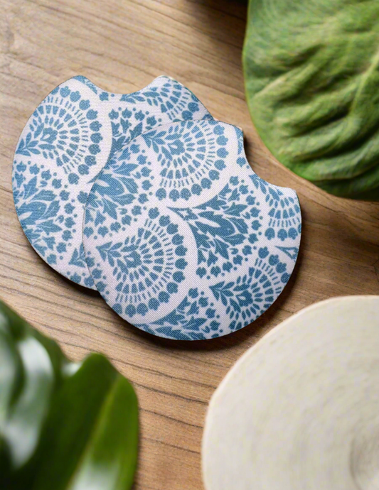 Blue Floral Fan Car Coasters