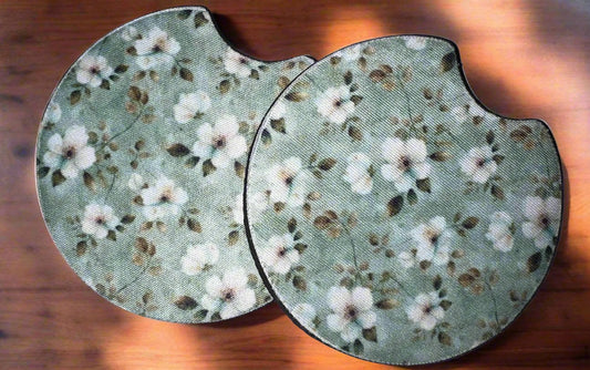 Green Floral Car Coasters