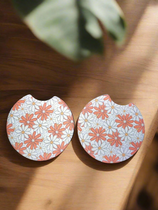 Little Orange Daisies Car Coasters