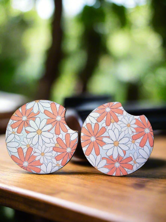 Orange Daisy Car Coasters