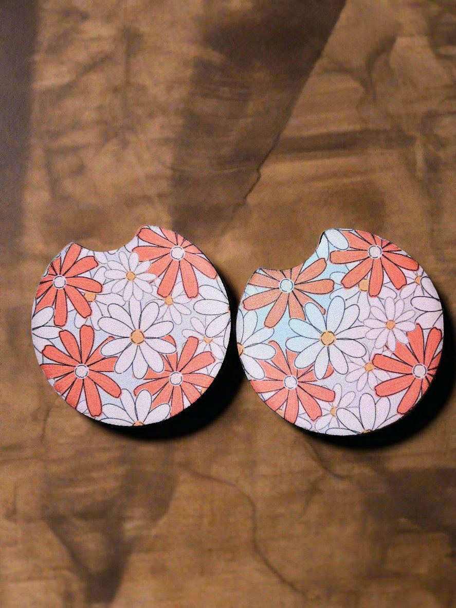 Large Orange Daisy Car Coasters