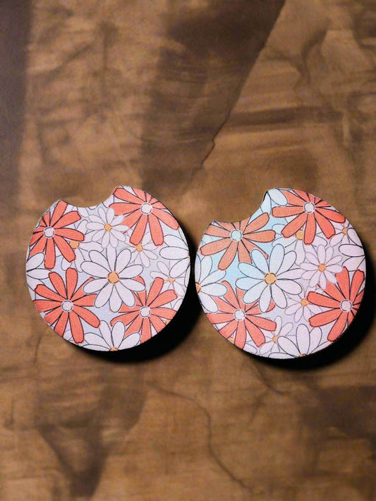 Large Orange Daisy Car Coasters